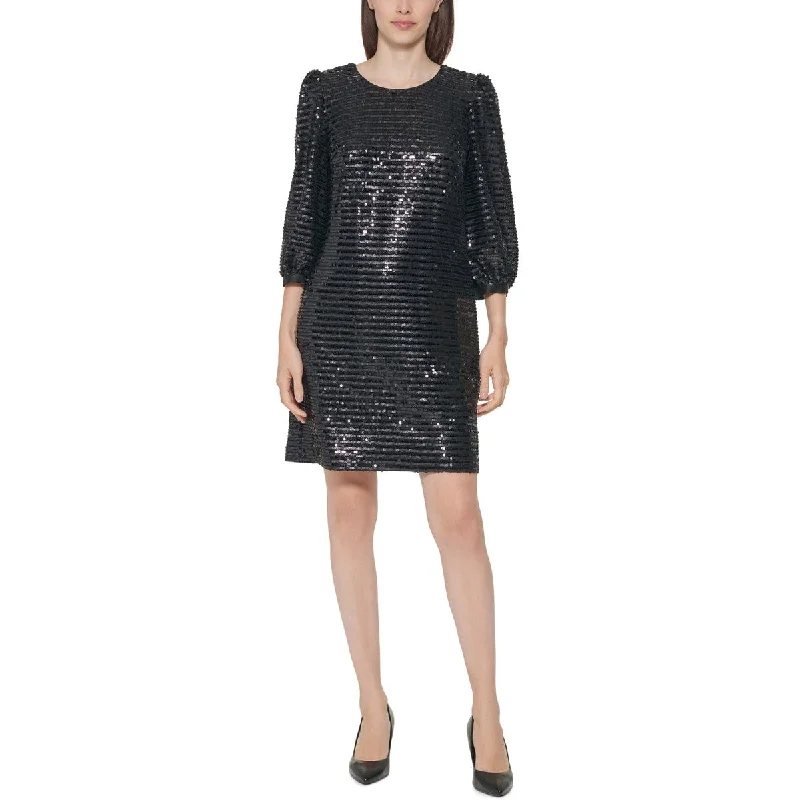 Karl Lagerfeld Paris Women's Sequined Puff Sleeve Sheath Dress Black Size 8