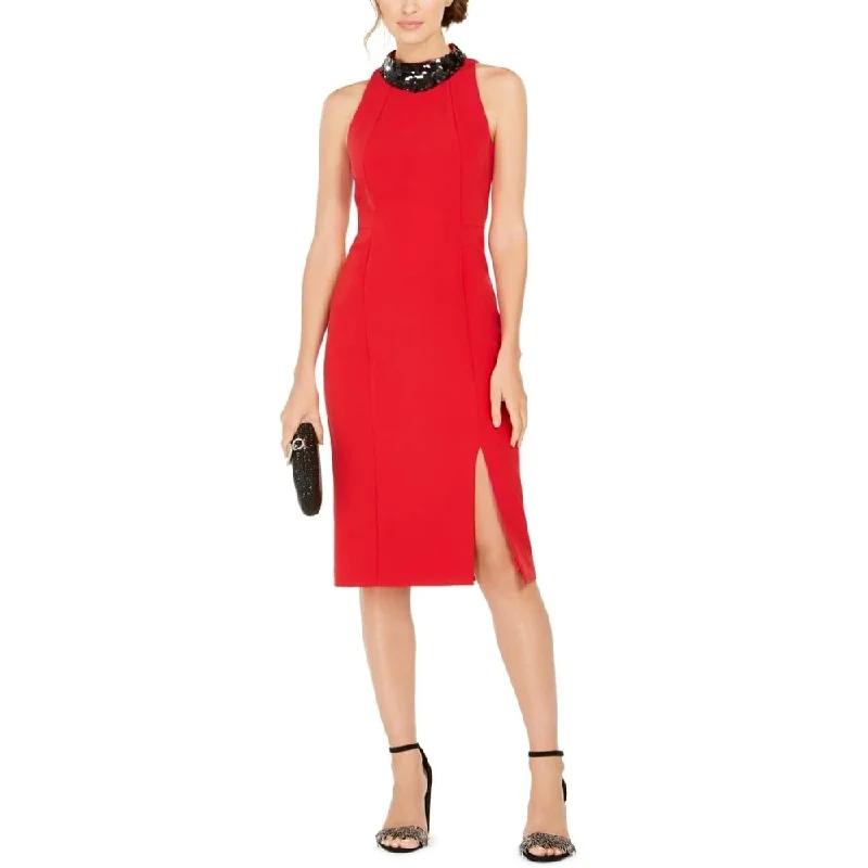 Taylor Women's Sequin Embellished Sleeveless Sheath Dress Red Size 8