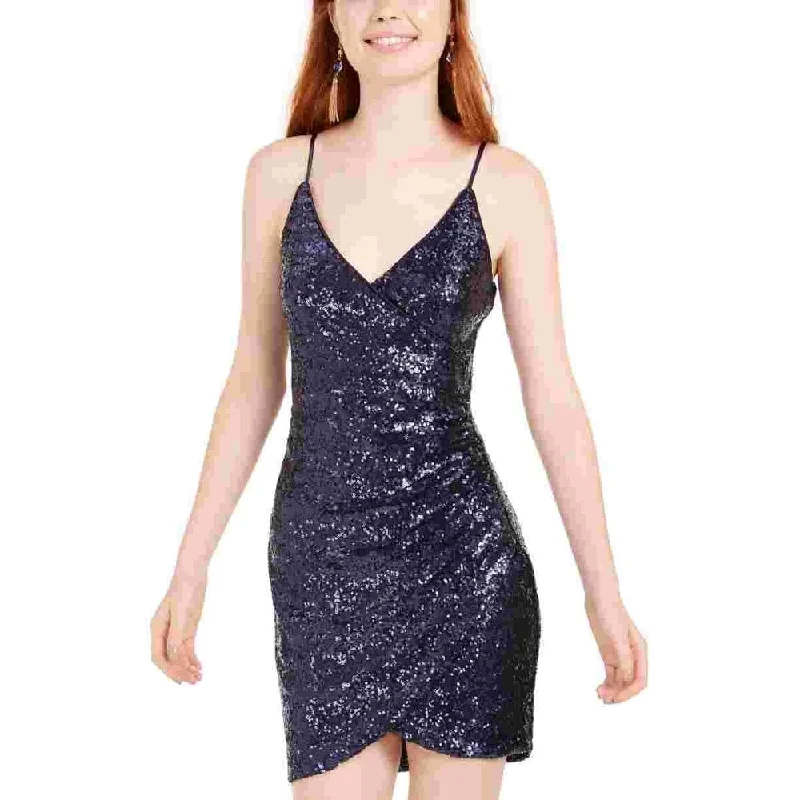 Trixxi Juniors' Surplice Sequined Dress Navy Size 9