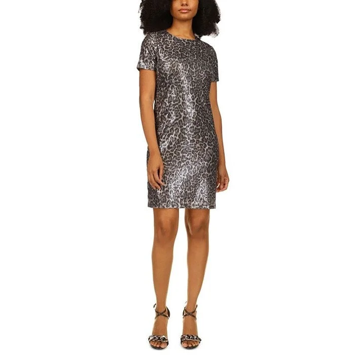 Michael Kors Women's Sequin Cheetah T-Shirt Dress Gray