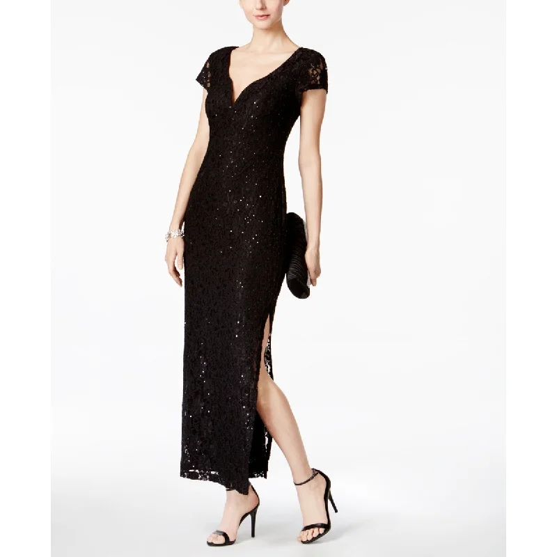 Connected Women's Sequined Lace Column Gown Black Size 4