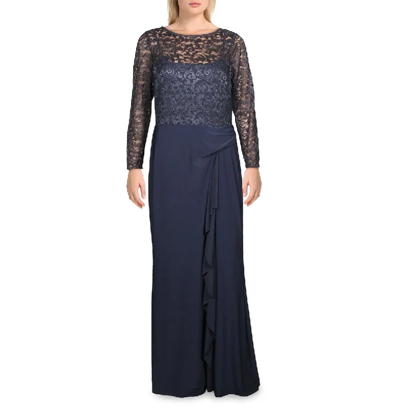 Ralph Lauren Women's Sequin Lace Ruffle Gown Blue Size 12