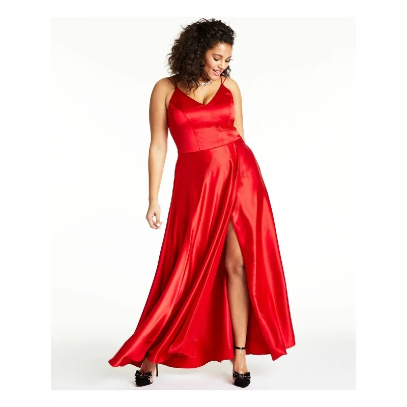 Sequin Hearts Juniors Double-Strap Satin Gown Red Size 14