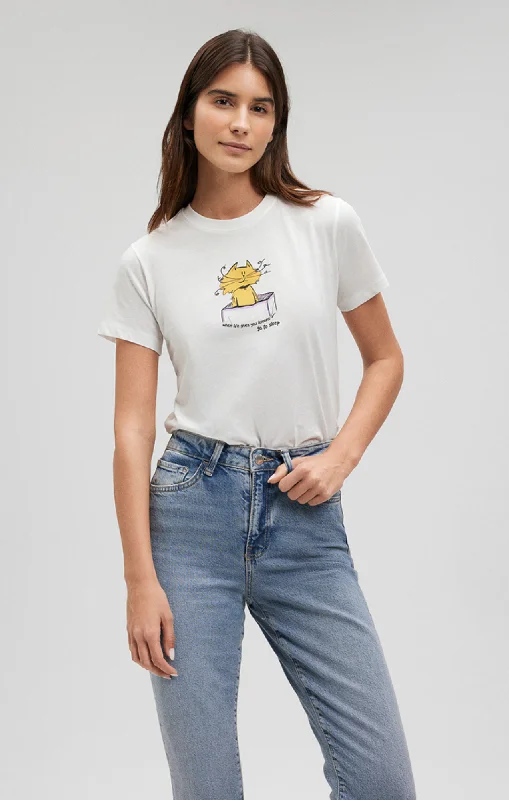 YELLOW CAT T-SHIRT IN ANTIQUE WHITE