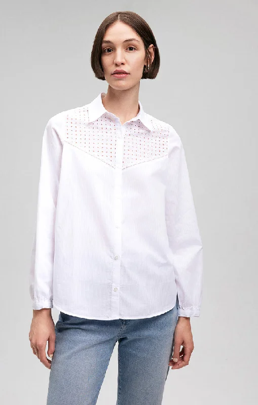 LACE DETAIL BUTTON-UP SHIRT IN WHITE