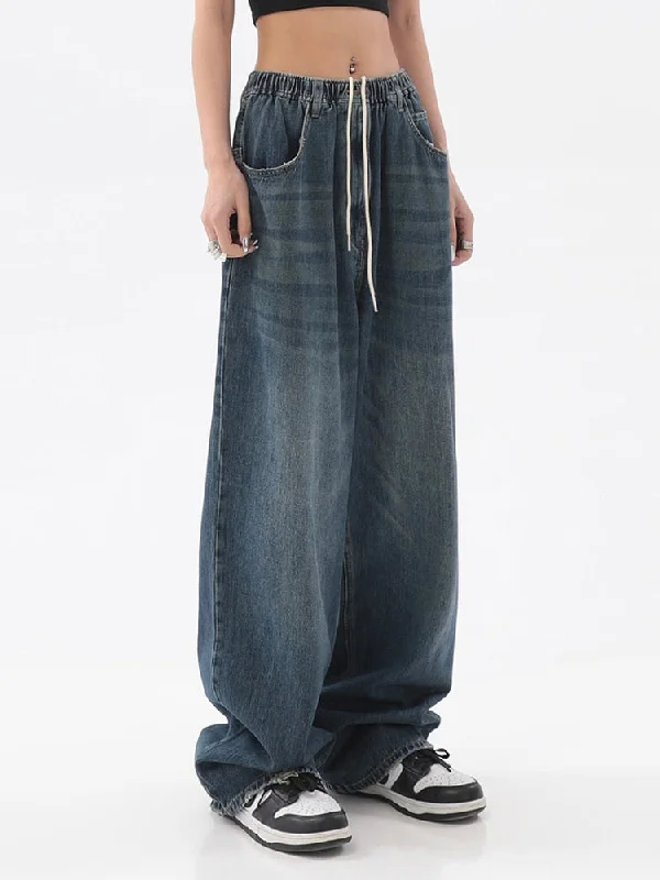 DressBetty - Vintage Baggy Jeans Elastic Waist Oversized Long Trouser Denim Wide Leg Streetwear