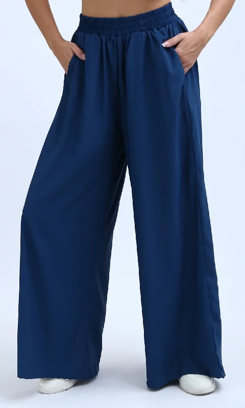 Petrol Casual Wide Leg Pants With Two Pockets