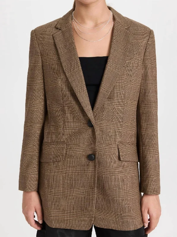 Charles Boyfriend Blazer In Beige Plaid