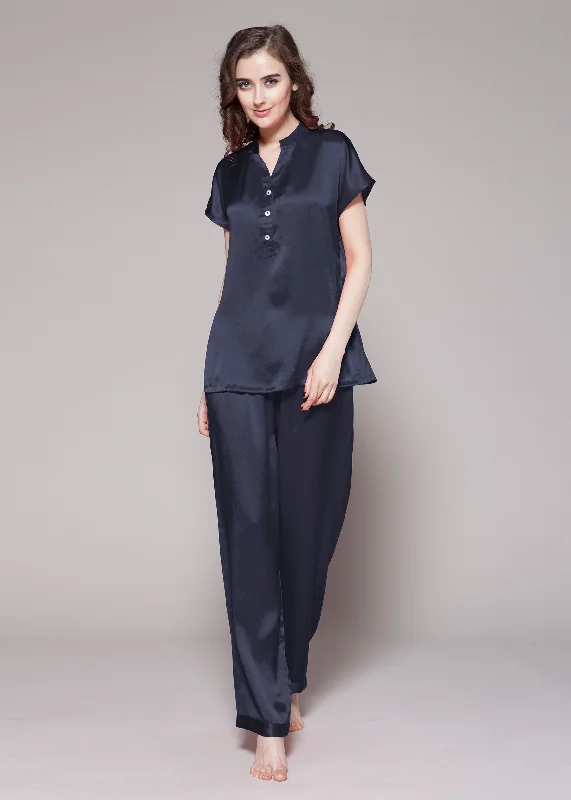 22 Momme Half Buttoned Front Silk Pajamas Set