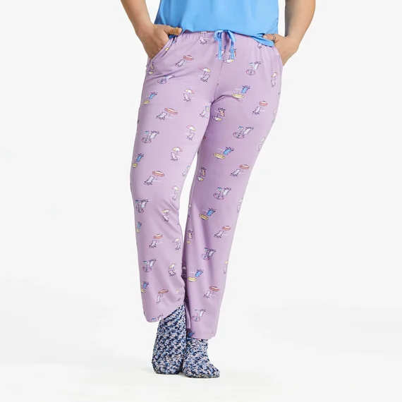 Life is Good. Women's Beach Life Pattern Lightweight Sleep Pant, Violet Purple