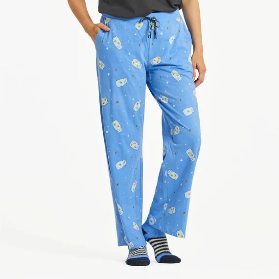 Life is Good. Women's Firefly Jar Pattern Snuggle Up Sleep Pant, Cornflower Blue