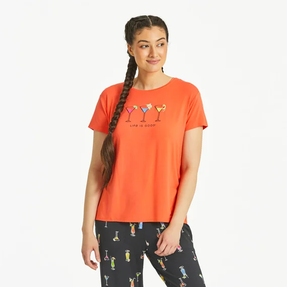 Life is Good. Women's Trio of Martinis Lightweight Sleep Tee, Mango Orange