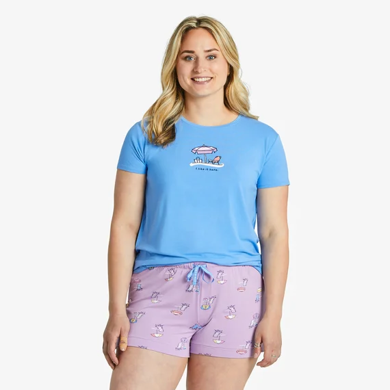 Life is good. Women's I Like it Here Lightweight Sleep Tee, Cornflower Blue