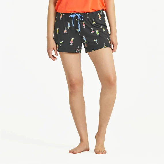 Life is Good. Women's Martini and Cocktail Pattern Lightweight Sleep Short, Jet Black