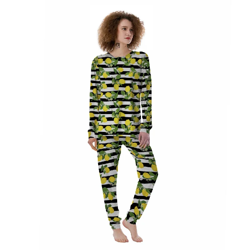 Striped Lemon Print Pattern Women's Pajamas