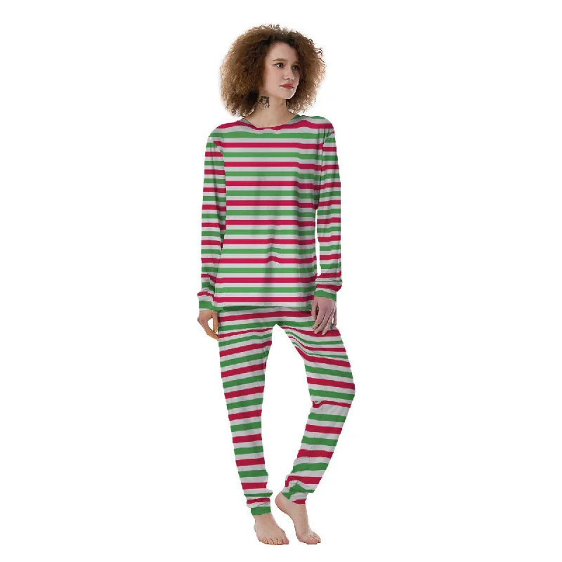 Striped Merry Christmas Print Pattern Women's Pajamas