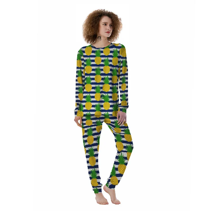 Striped Pineapple Print Pattern Women's Pajamas