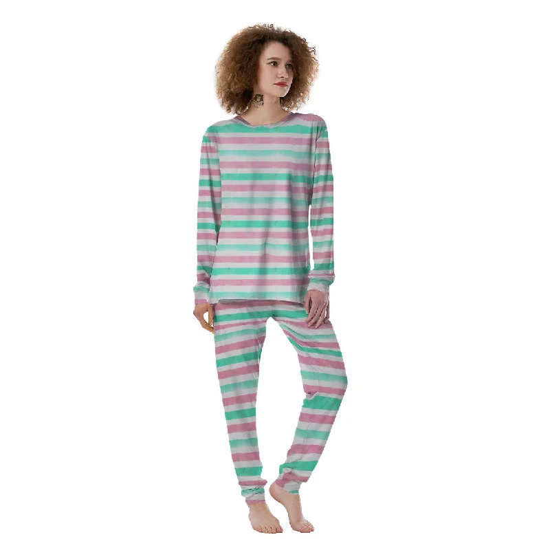 Striped Teal And Pink Print Pattern Women's Pajamas