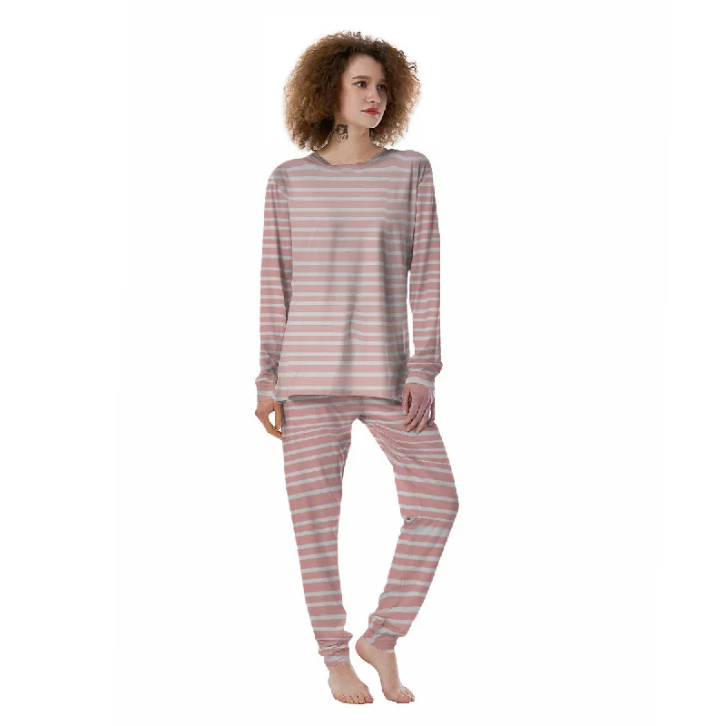 Striped White And Pink Print Pattern Women's Pajamas