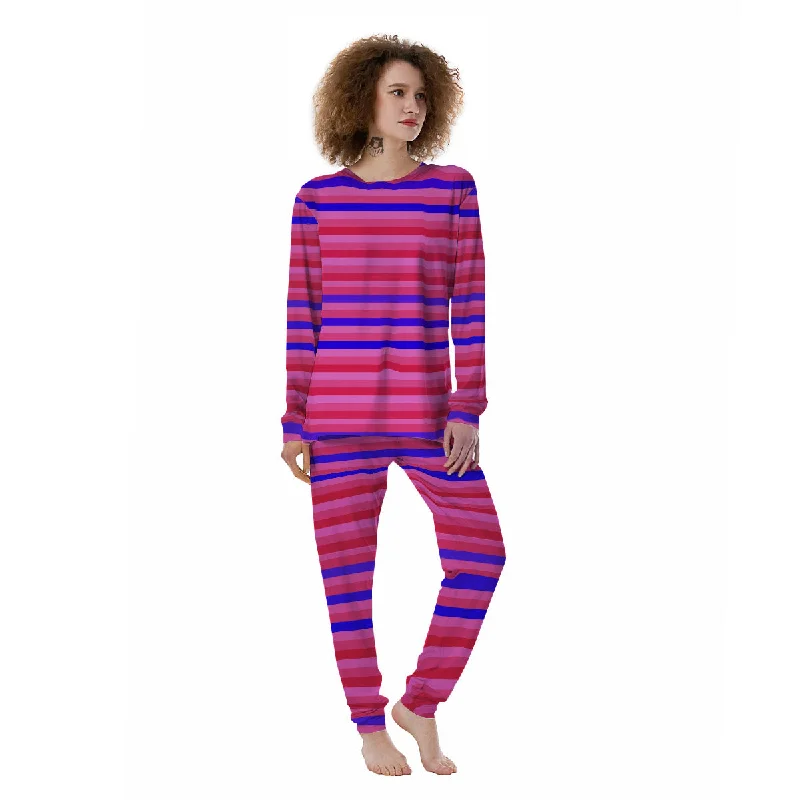 Stripes Pink Red And Blue Print Women's Pajamas