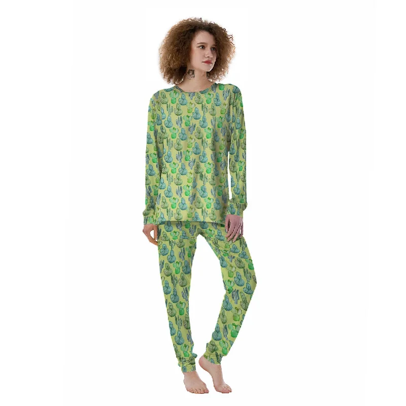 Succulent And Pastel Cactus Print Women's Pajamas