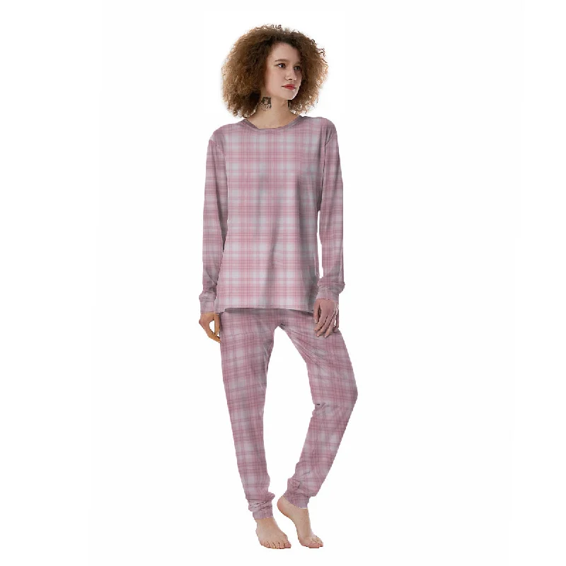 Tartan White And Pink Print Pattern Women's Pajamas