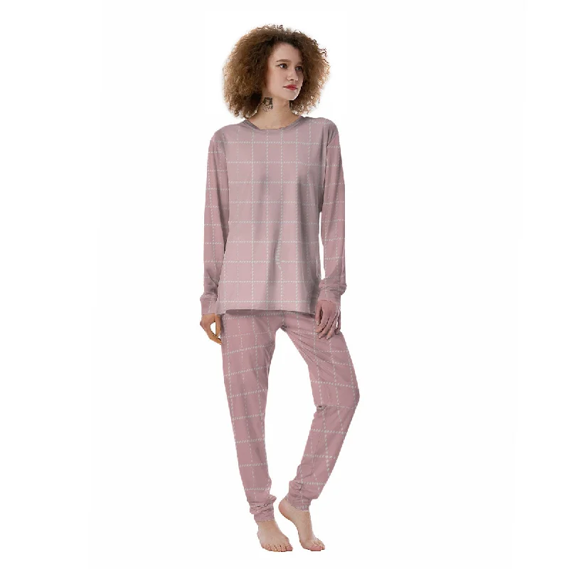 Tattersall Pastel Pink Print Pattern Women's Pajamas