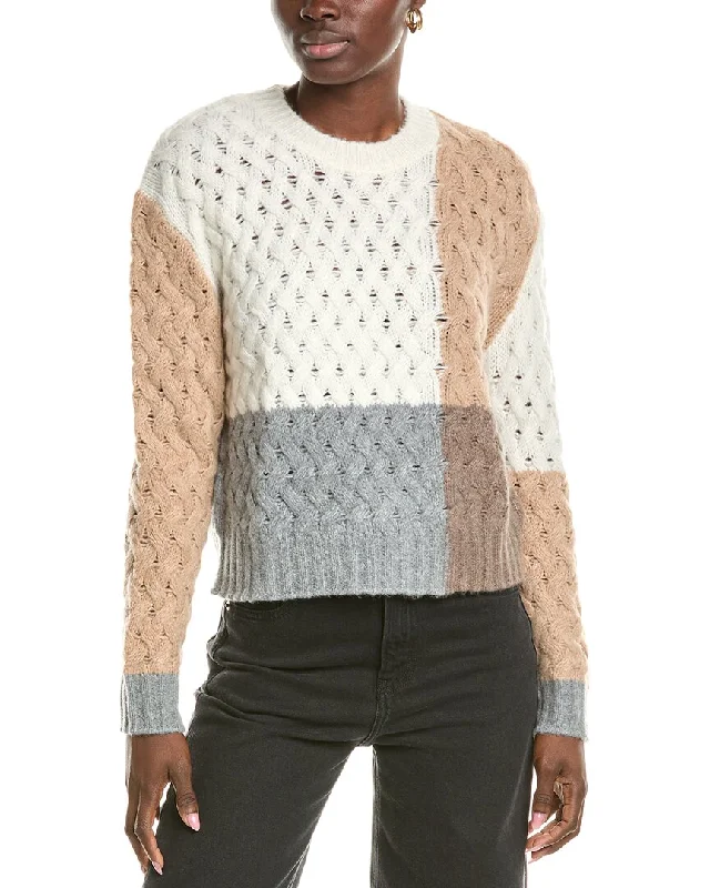 Naadam Colorblocked Lattice Stitch Wool & Cashmere-Blend Sweater