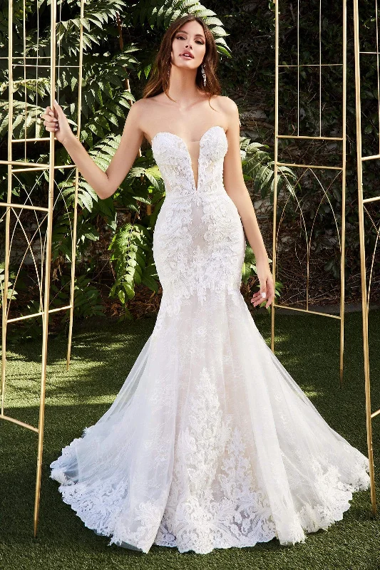 Cinderella Divine Bridal - CD928 Strapless Lace Trumpet Gown