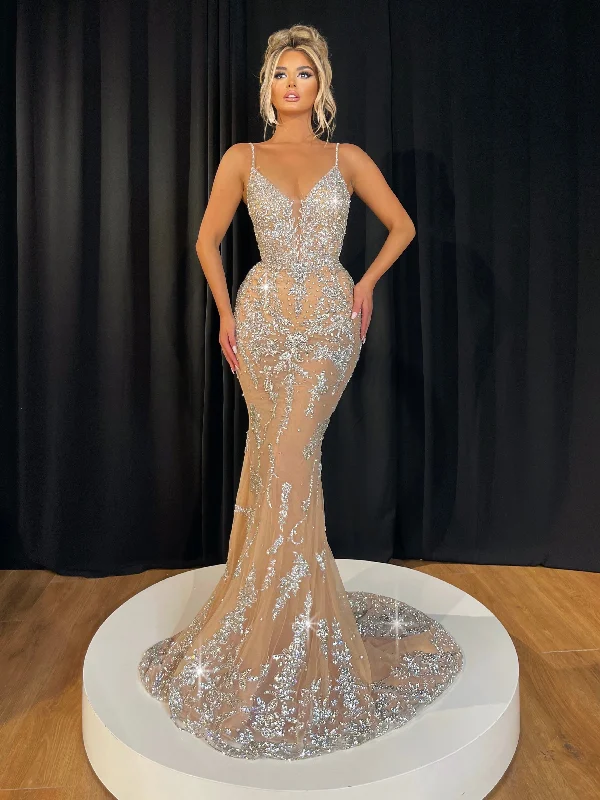 Mermaid Silver Rhinestone Gown