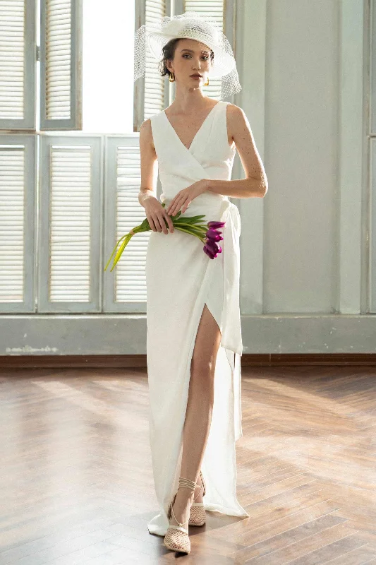 Sheath-Column Floor Length Silk Blend Wedding Dress CW3200