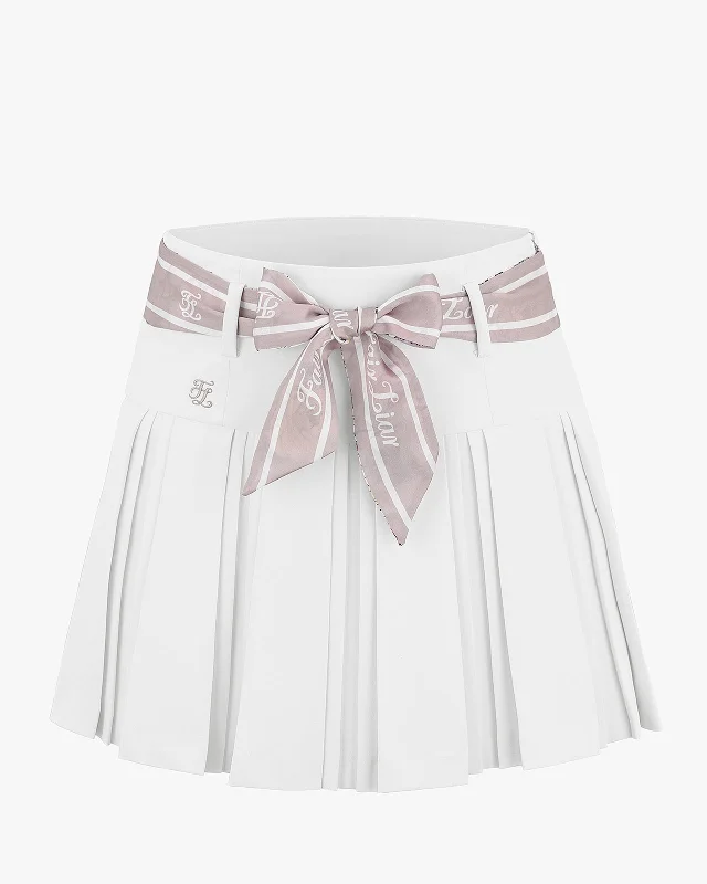 Flower Belted High Waist Pleated Skirt