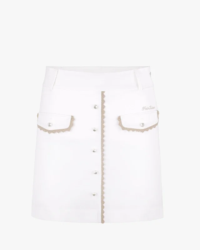 Pearl Lace Pocket High Waist Skirt - White