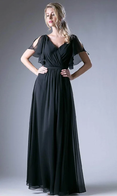 Cinderella Divine 13034 - V-Neck Angel Sleeves Evening Dress