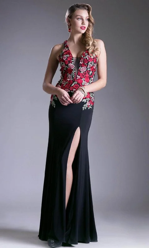 Cinderella Divine 62236 - Floral V-Neck Evening Dress