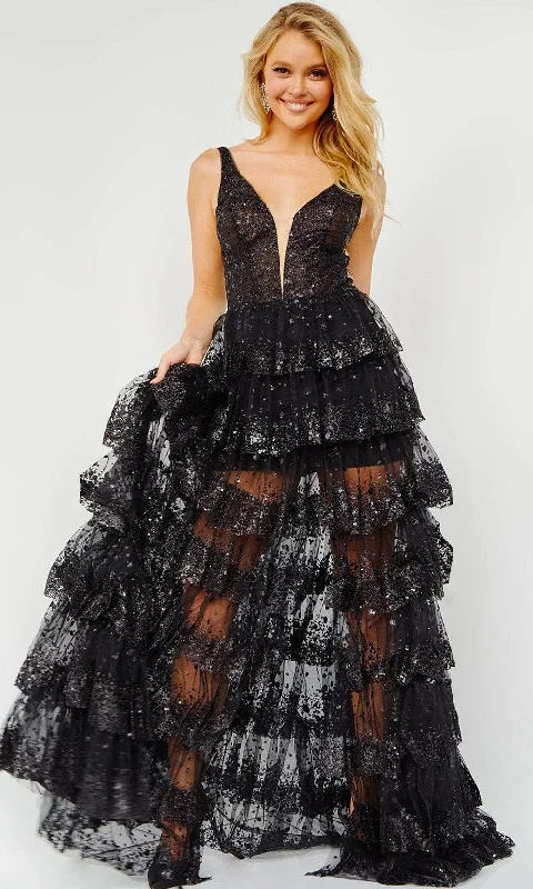 JVN by Jovani JVN22904 - Plunging V-Neck Ruffled Prom Gown