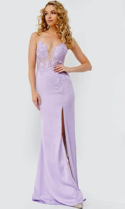 JVN by Jovani JVN23124 - Plunging V-Neck Embroidered Prom Gown