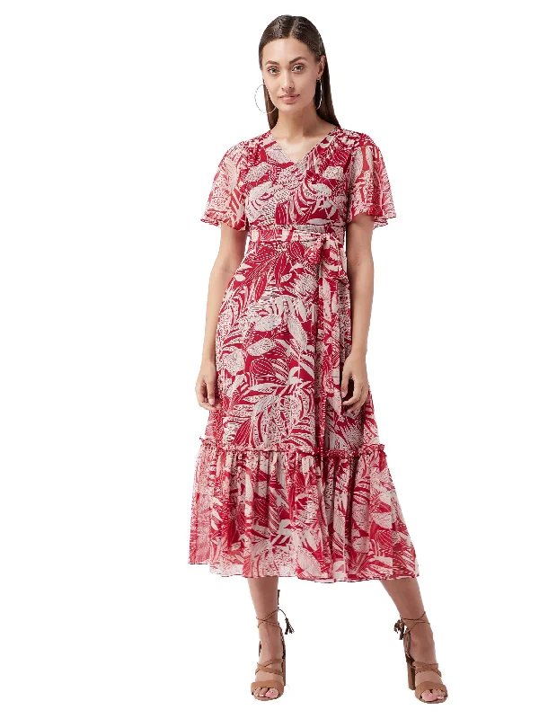 Miss Chase Women's V Neck Flared Sleeve Floral Wrap Maxi Dress (MCAW21D06-14-224-02, Multicolored-Base-Maroon, XS)