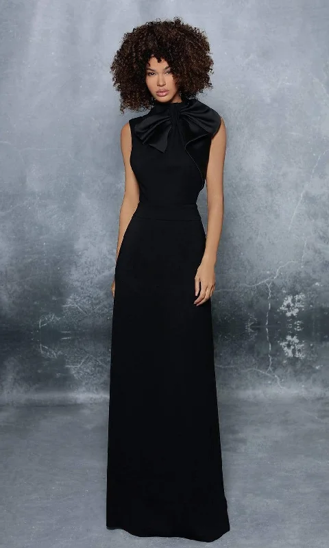 Tarik Ediz - 96052 Bow Accent Collar Long Dress with Puddle Train