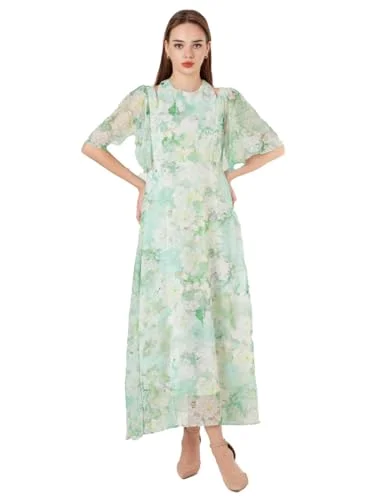 Zink London Women's Green Printed Regular Maxi Dress