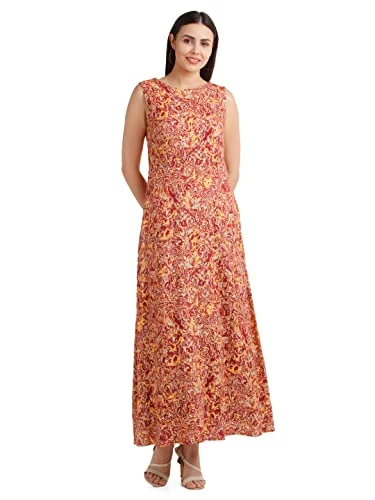 Zink London Women's Orange Printed Maxi Dress