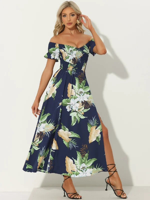 Floral Off Shoulder Midi Beach Summer Vacation Dress