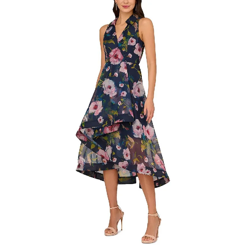 Adrianna Papell Womens Floral Print Hi-Low Wrap Dress