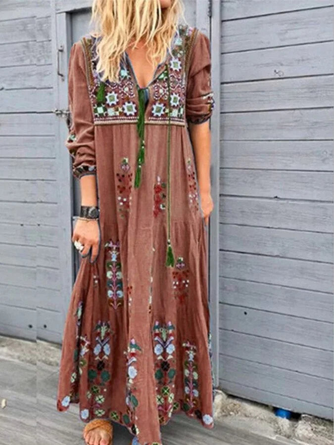 Anna | Women's retro bohemian print stitching dress