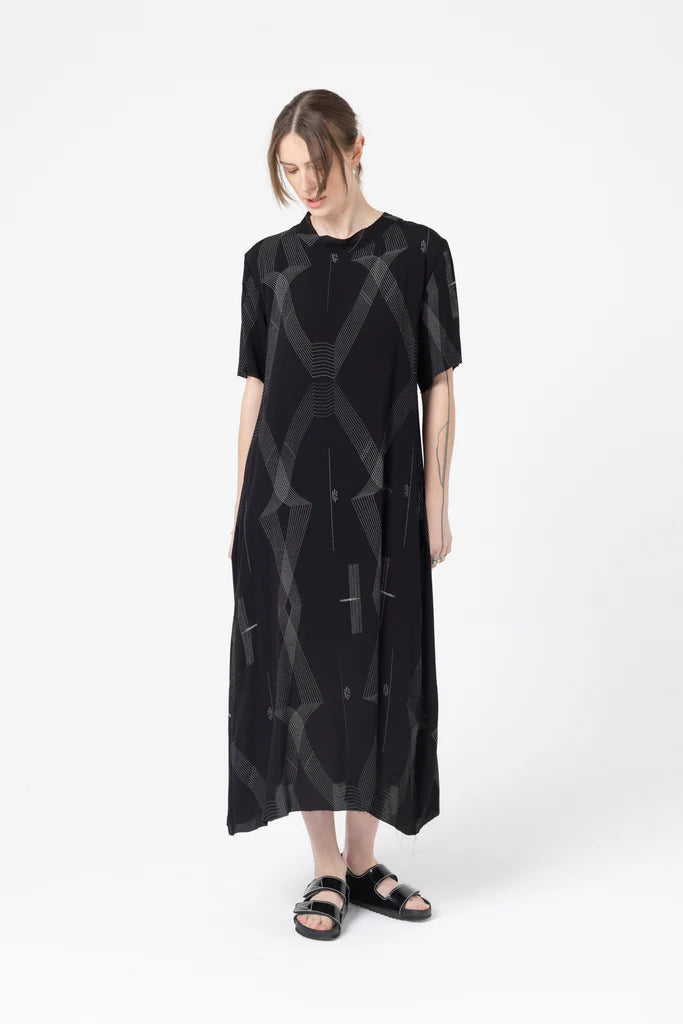 Company Of Strangers Block Dress  - Printed Viscose Twill - Black