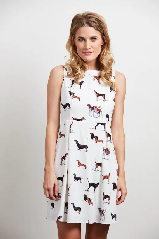 Dachshund & Beagle Dogs Print Dress White