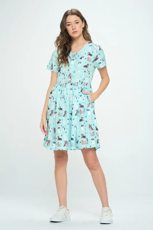 Dogs & Paws All Over Print A-Line Dress