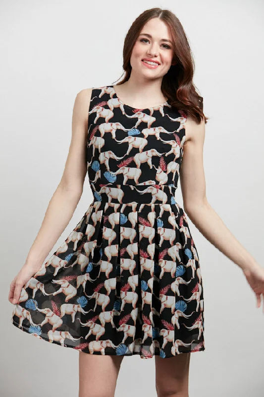 Elephant All Over Print Sleeveless Dress