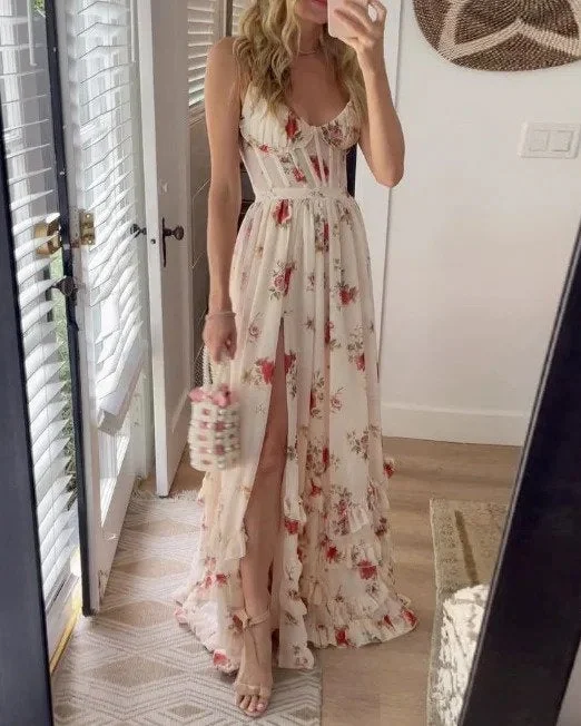 Sleeveless, printed waist dress