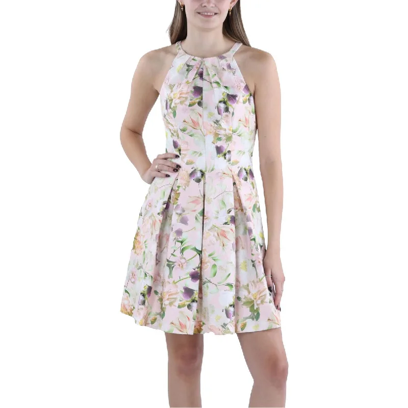 Vince Camuto Womens Pleated Floral Print Fit & Flare Dress